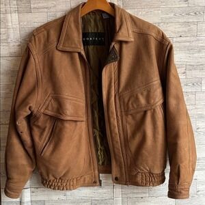 Leather Bomber Coat Brown Jacket Men's Sz Large Heavy Insulated Y2K Vintage